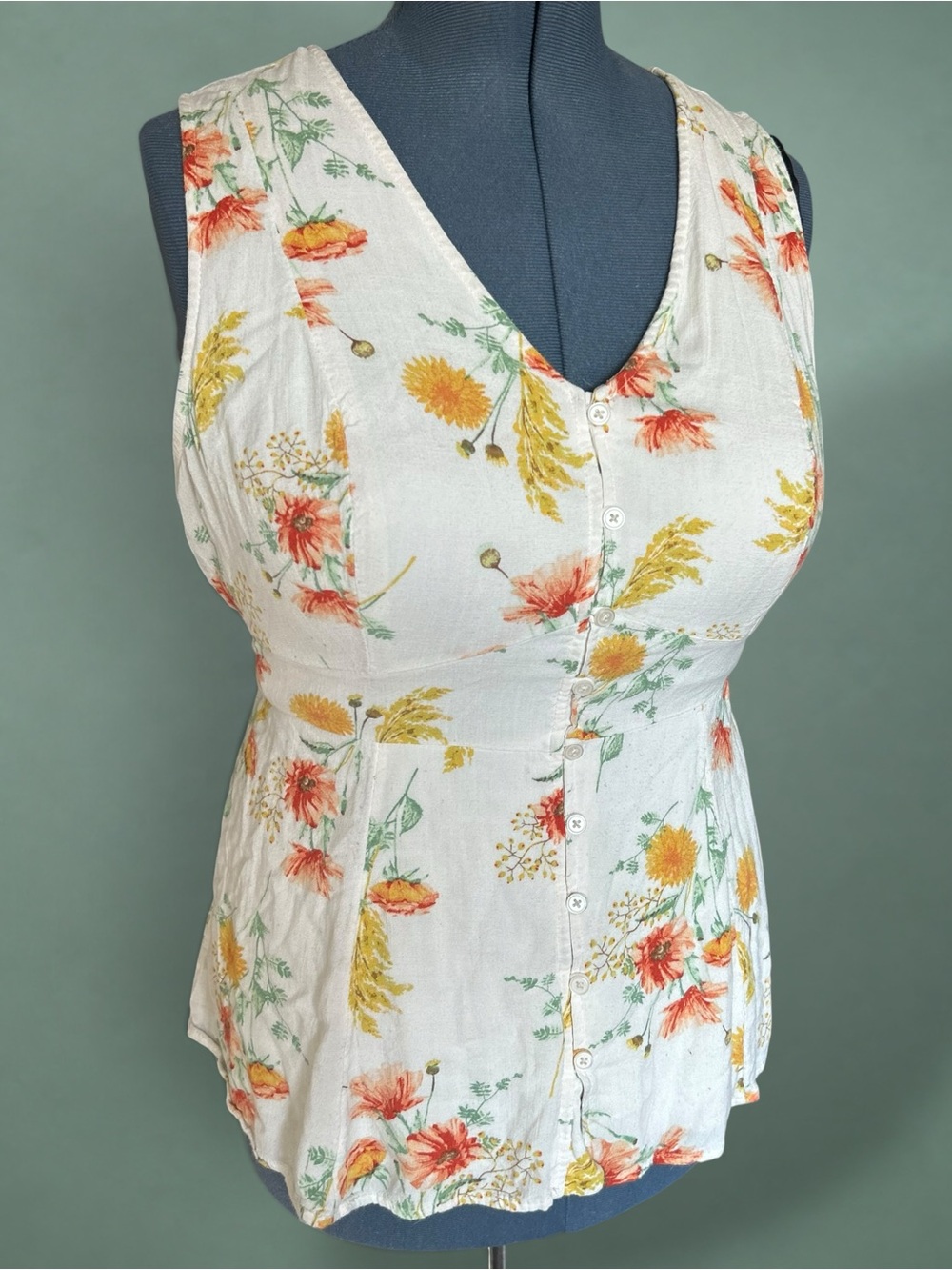 Torrid Warm Sunset Floral Rayon Slub Button Front Tank Top – Size 2 (2X)